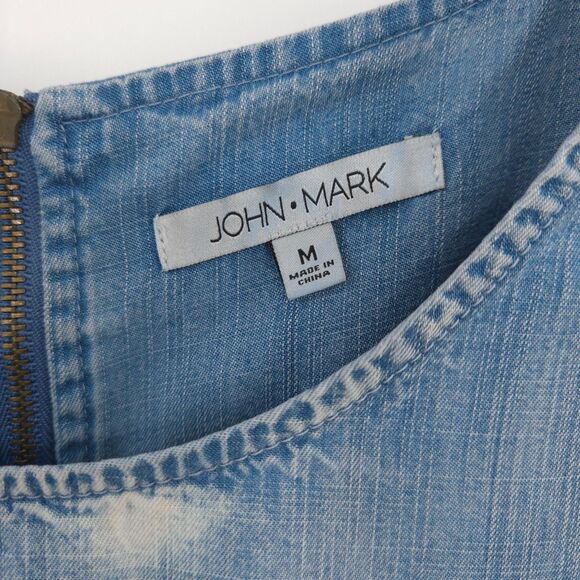 John Mark distressed denim A-line shift dress Size M blue short sleeve Lyocell - Picture 4 of 6